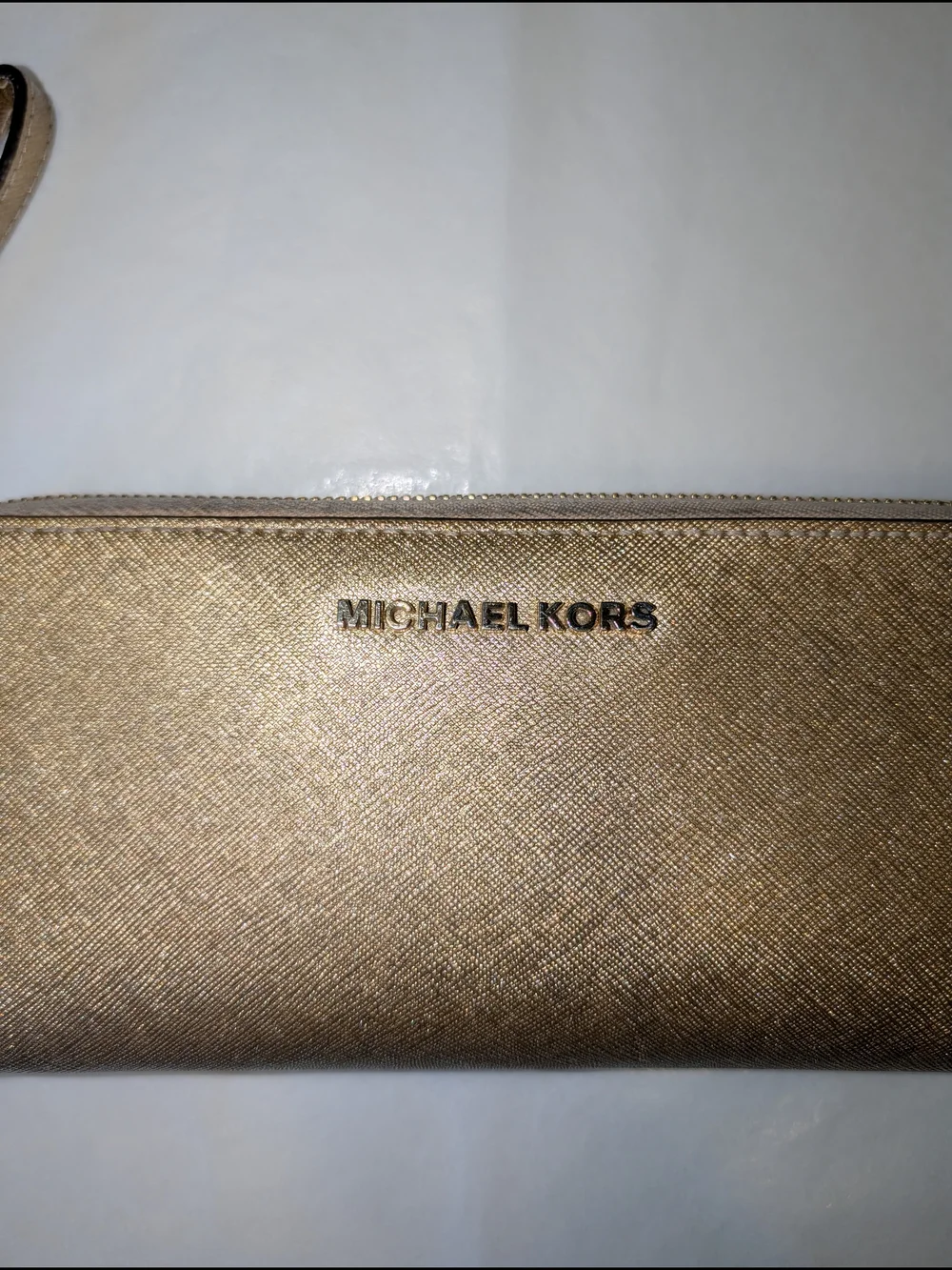 Michael Kors Jet Set Metallic Gold Saffiano Leather Zip Wallet‎ Wristlet luxury